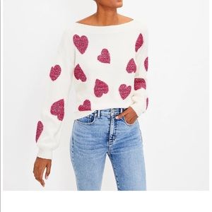 NWOT XS Boatneck Shimmer Heart Sweater ❤️